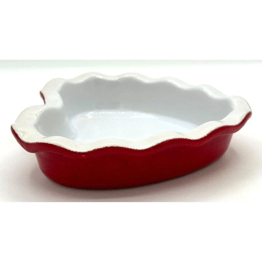 Emile Henry Red & White Heart Shape Ruffled Dish Made in‎ France 5 3/4” 61.49